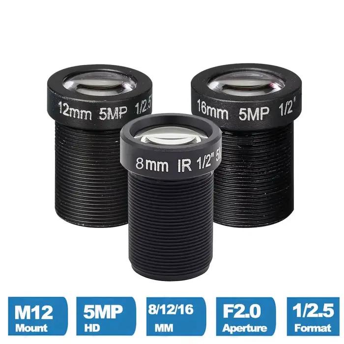 Objectif CCTV HD 5MP 8mm/12mm/16mm, carte IR 1/2.5 pouces M12x0.5 MTV View 20M/30M/50M pour caméra I