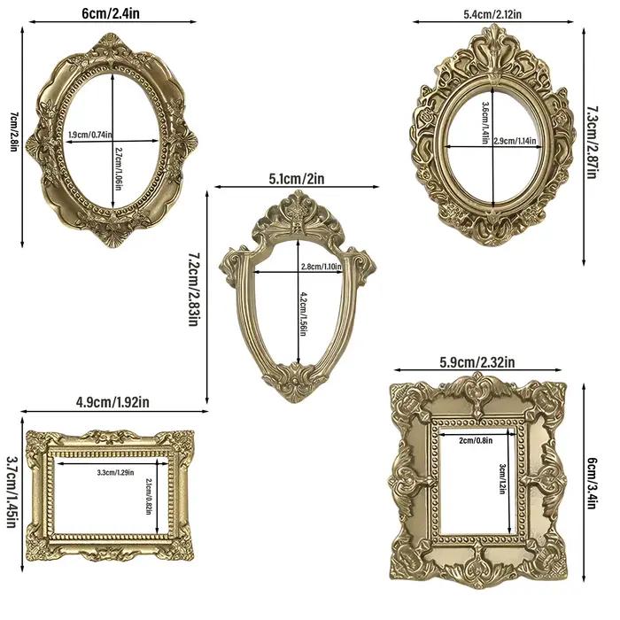 Lot de 5 mini cadres photo décoratifs, petits cadres en résine dorée, accessoires de maison miniatur