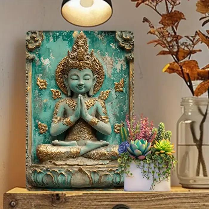 2DTurquoiseBuddha Décoration en métal 2D - Panneau en étain métallique d'art mural en aluminium, sta