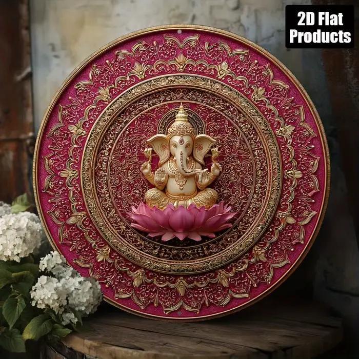 Décoration murale élégante Ganesha et Lotus – Superbe design doré et rose, décoration de maison vint