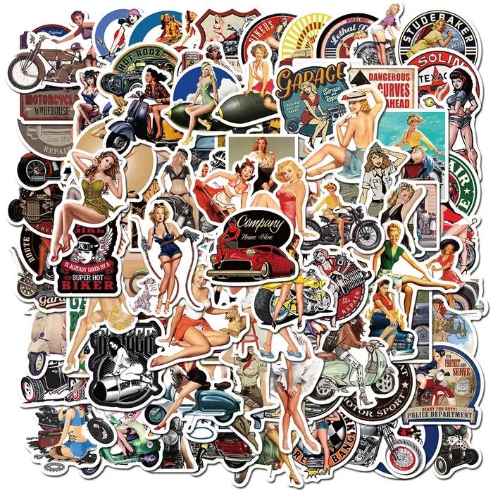 10/50/100 pièces rétro Pin Up filles autocollants Sexy femmes pour bricolage téléphone moto casque S