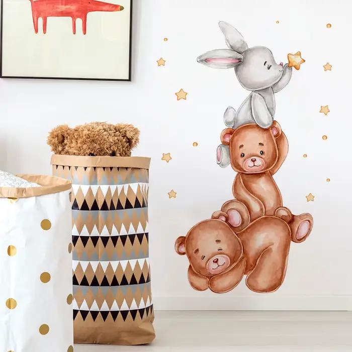 Autocollant mural ballon ours mignon pour enfants, décoration de chambre de bébé, papier peint de pé