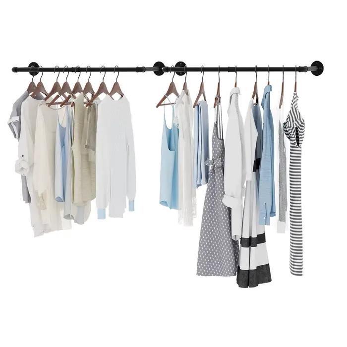 Lot de 2 supports muraux pour tuyaux industriels, porte-vêtements, organisateur de placard en fer, t