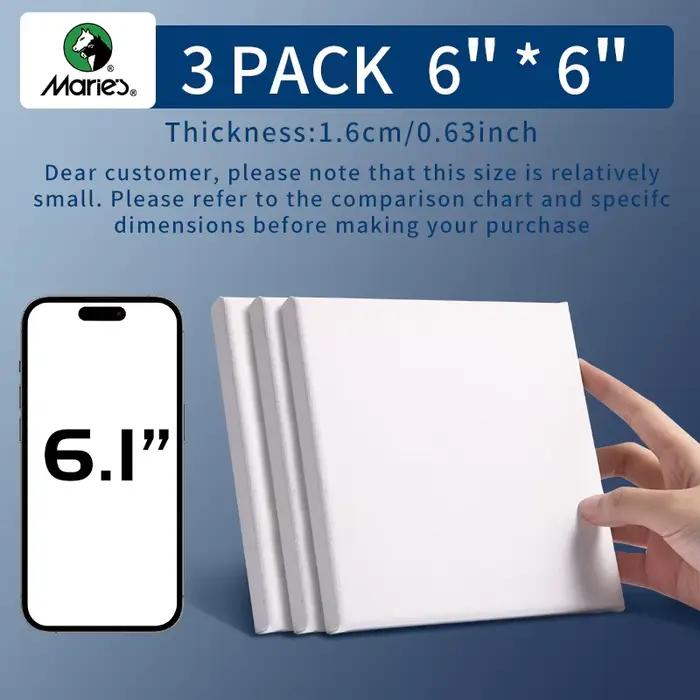 Pack de 3 toiles tendues Marie avec 6x6", 8x8", 12x12", 12x16" et 16x20", 100% coton apprêté blanc r
