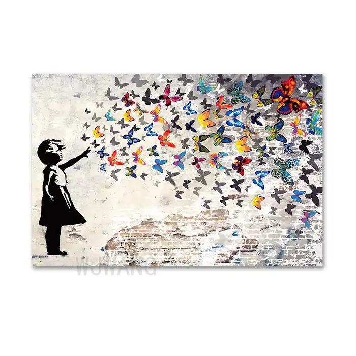 Banksy Street Graffiti Art Girls, papillon, rick, affiches et impressions, art mural, gérer pour la 