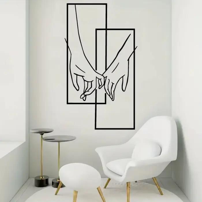Affiche d'art de couple de mains tenant la main pour hommes et femmes, autocollant mural en vinyle, 