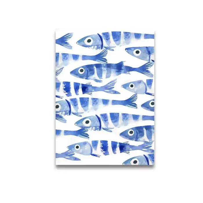 Affiche sur toile rétro Sardine Bleue, Art mural animalier Sardine Méditerranéenne