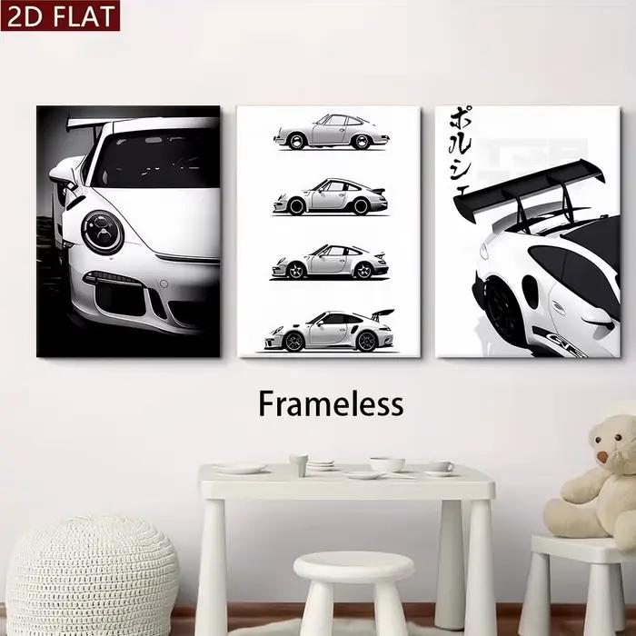 1 ensemble de trois tableaux décoratifs sans cadre de voitures de sport Porsche, affiches de voiture
