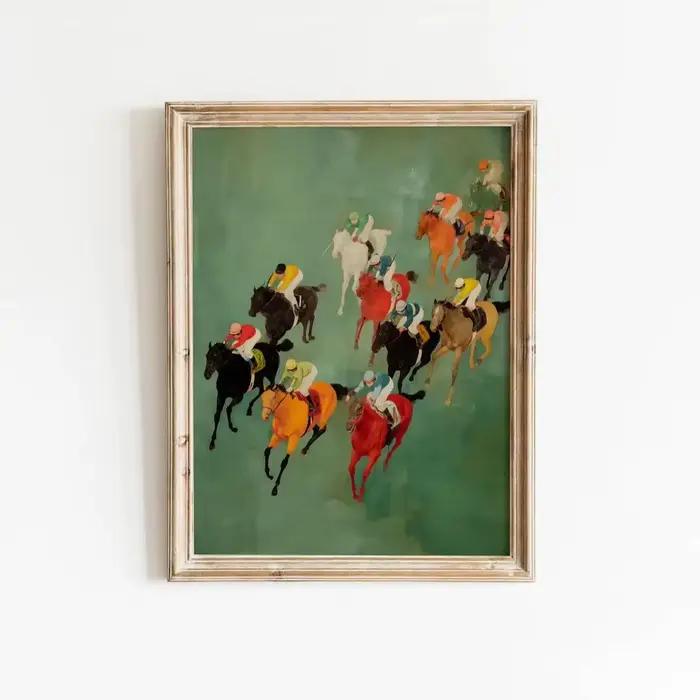Art mural imprimable sur le thème des courses de chevaux vintage |   Décoration d'intérieur équestre