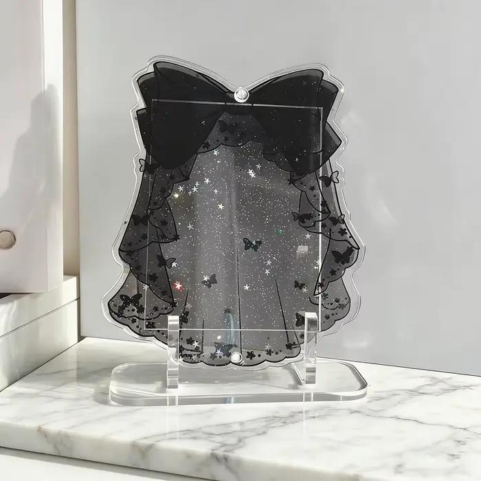 Cadre photo noir de 3 pouces avec nœud, étoile et support de carte pailleté, style INS, pour petites
