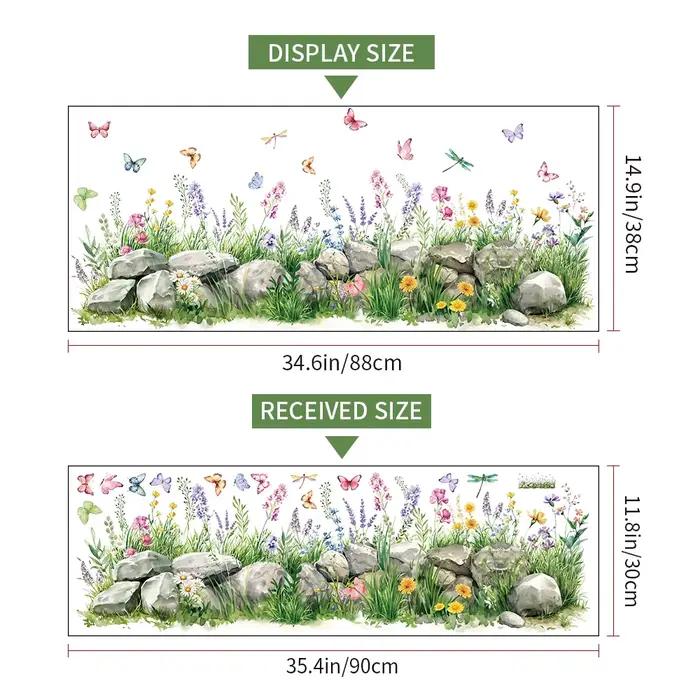 Autocollants muraux aquarelle pierres et fleurs, sparadrap muraux en vinyle papillon pour pépinière,