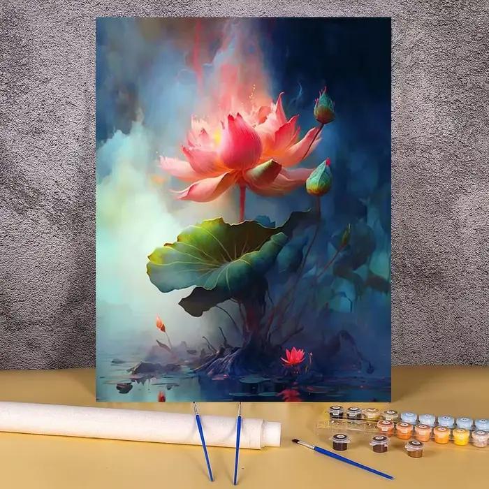Peinture par numéros de figurines de fleurs de Lotus, image de coloriage, œuvre d'art, bricolage, pe