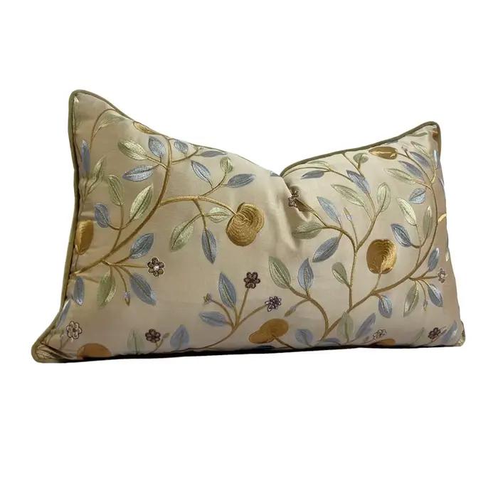 Taie d'oreiller lombaire de luxe de styliste Camel, feuilles brodées, 12x20 pouces, housse de coussi