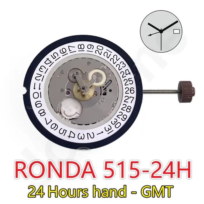 Mouvement multifonction RONDA 515.24H 25,60 mm 24H GMT Date 3 aiguilles 11,5'' Composant de précisio