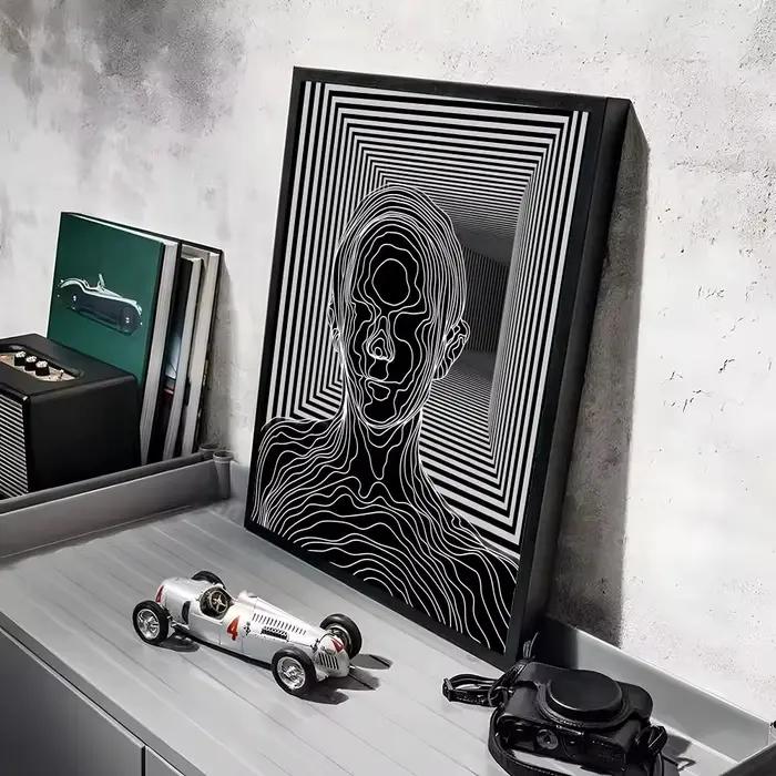 Affiche d'illusion d'optique noir et blanc, autocollant parfait, auto-adhésif, conçu pour la maison,