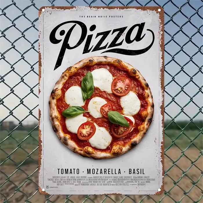 [Pôster de pizza] Affiche de décoration de pièce en métal vintage |   Panneau d'art mural rétro pour