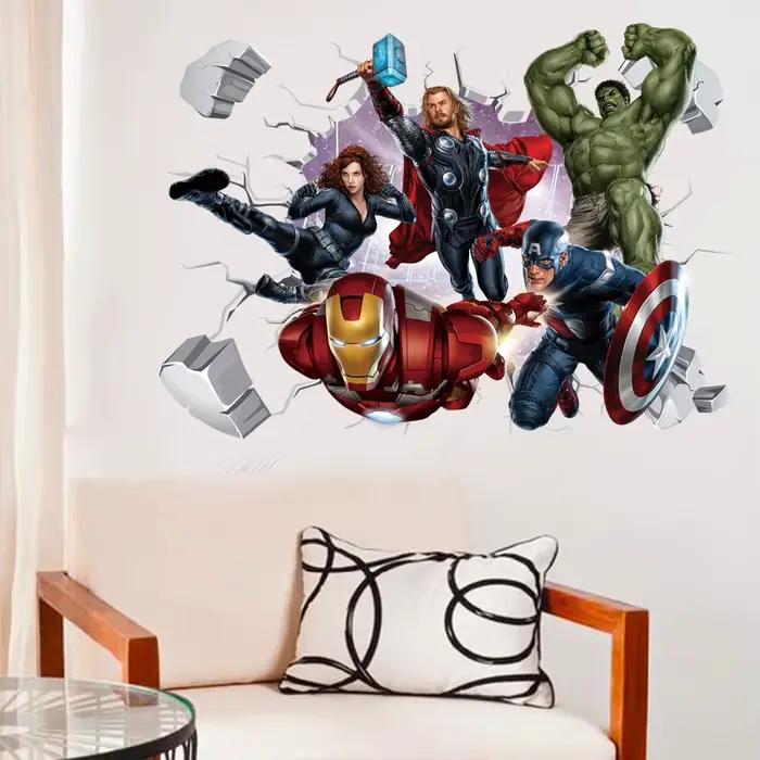 Stickers muraux Avengers 3D pour chambres d'enfants, affiche de film de super héros, décoration mura
