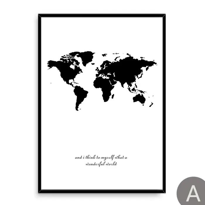 Affiches Minimalistes de Carte du Monde en Noir et Blanc, Image Décorative des Douanes Nordiques pou