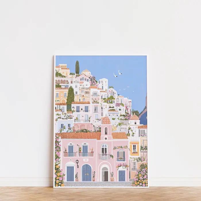 1pc moderne paysage urbain voyage murale fleurs roses Nature paysage bâtiments Art affiche ville eur