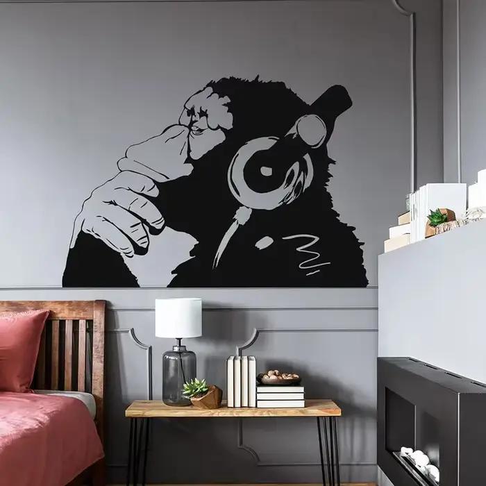 Autocollant Mural singe Banksy, autocollant Mural en vinyle, musique, son DJ, Rap Rock, Jazz, Pop, m