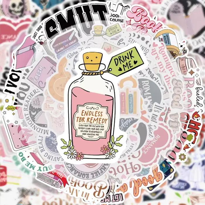 50 autocollants de lecture romantiques, autocollants vibrants, adaptés à la décoration de bouteilles