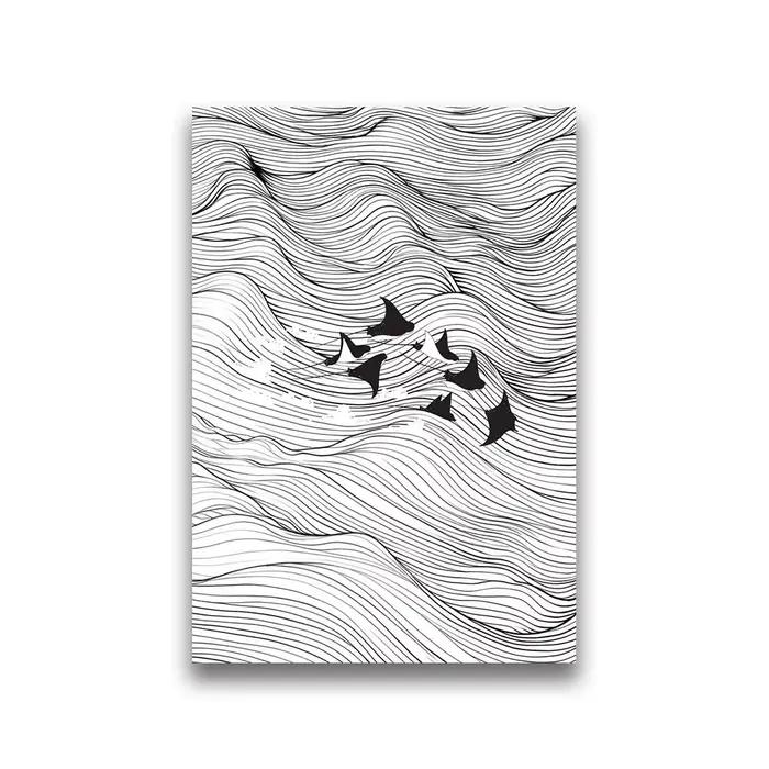 Tableaux d'art linéaire sur toile avec motifs vagues, surf, pingouin, manta, dauphin, baleine pour l