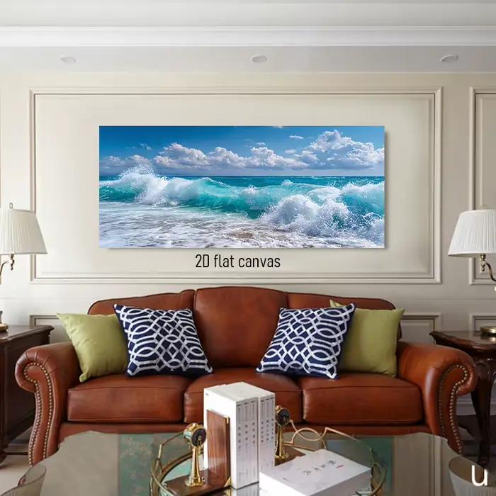 Cette peinture de décoration sur toile haute définition avec vue sur la mer, présente les vagues sur