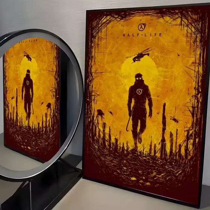 Affiche de jeu classique H-Half Life, autocollant parfait, art auto-adhésif conçu pour les espaces d