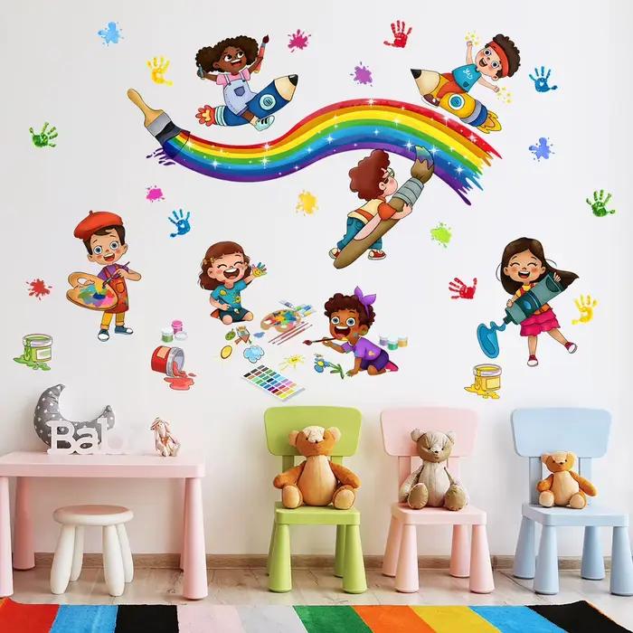 Autocollants muraux imprimés de palmiers Graffiti joyeux enfance, autocollants muraux pour chambre d
