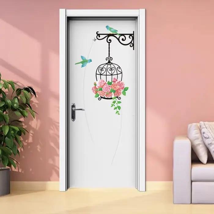 Autocollants muraux oiseaux et cages à oiseaux, pour salon, chambre à coucher, décoration de fond, a