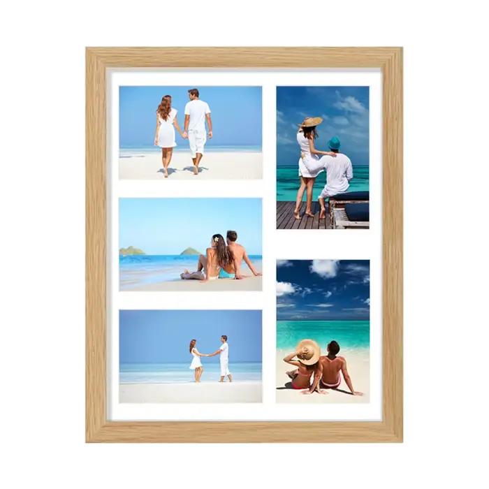 Cadre photo multifonctionnel à 5 compartiments, cadre photo rectangulaire en bois fait main, cadre d