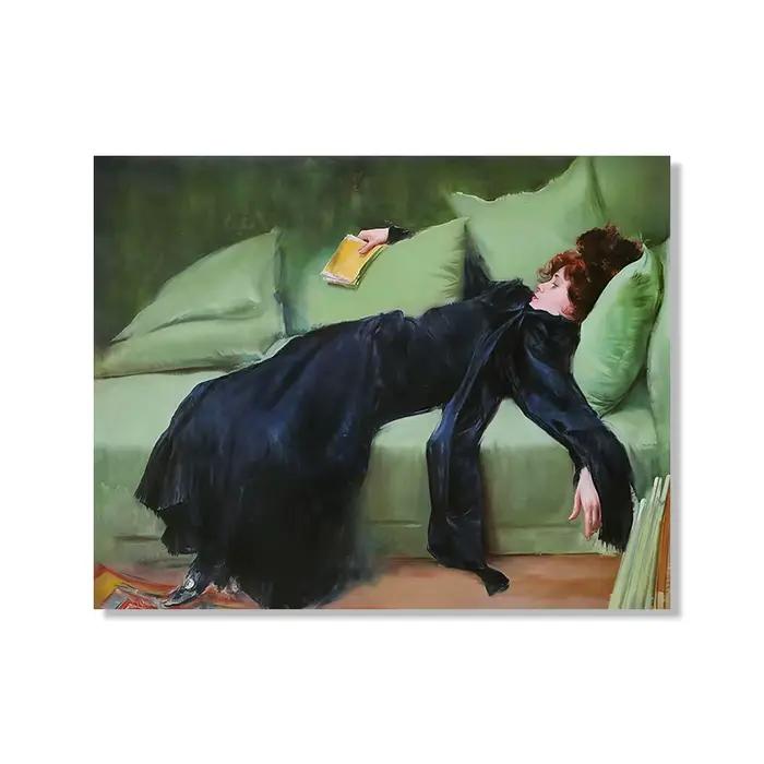Fille lecture Vintage peinture à l'huile sur toile affiches Antique femme lecteur Portrait Art impre