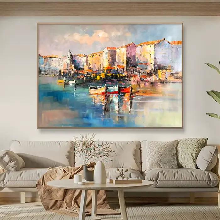 Peinture à l'huile sur toile peinte à la main, paysage italien, paysage marin, art mural classique e