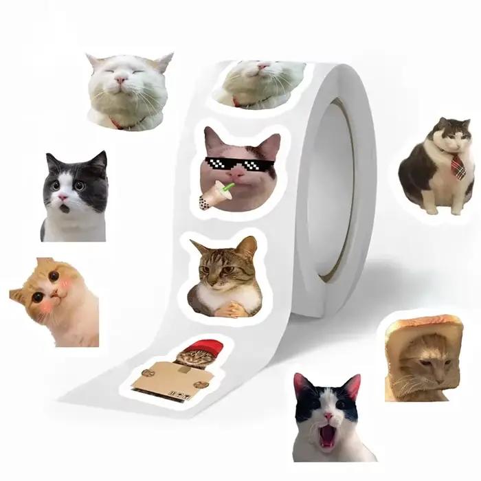 Étiquettes autocollantes en papier chat fou Kawaii, 500 pièces, autocollant de remerciement, scellag