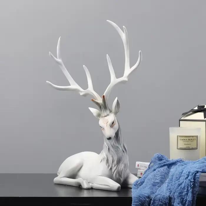 YuryFvna-Statue de cerf haut de gamme pour salon, figurine de renne, sculpture d'ELK en résine d'Auc
