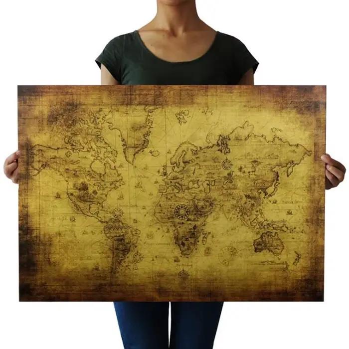 Grand 72.5X51.5cm Vintage le vieux monde carte affiche décor à la maison rétro papier Kraft autocoll