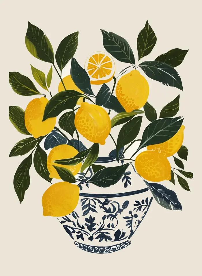 Affiche de paysage urbain côtier d'arbre citron, peinture sur toile imprimée, tableau d'art mural Or