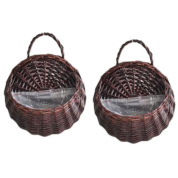 ABKW - Panier mural en osier naturel pour fleurs, pot de fleurs, panier en rotin, décoration murale 
