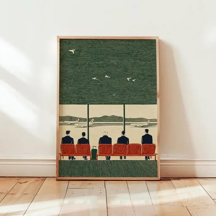 Affiches sur toile Vintage « Salon d'aéroport », impressions d'art rétro du milieu du siècle avec il