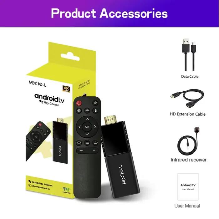 Google TV Fire Stick Android 14 MX10 L ARM Mali-400 MP2 WiFi 2.4G + BT4.0 4GB 64GB TV Stick Consoles