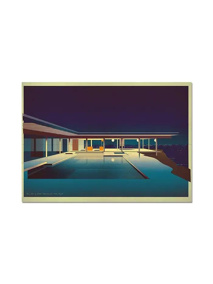 Pierre Koenig Stahl House Night View Canvas Poster Pool Villa Architecture Canvas Print Architect St