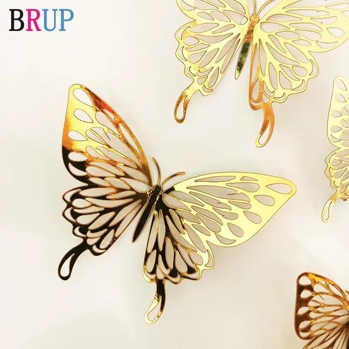 Autocollants muraux papillon doré et argenté creux 3D, 12 pièces/lot, décorations artistiques pour l