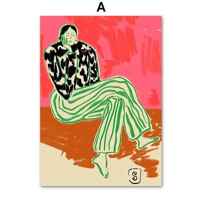 Toile d'art mural avec Illustration minimaliste de fleur de femme colorée abstraite, affiches et imp