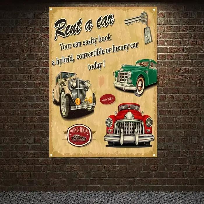Rert a CAR! Affiche vintage pour garage automobile, bannière de réparation automobile, peinture mura