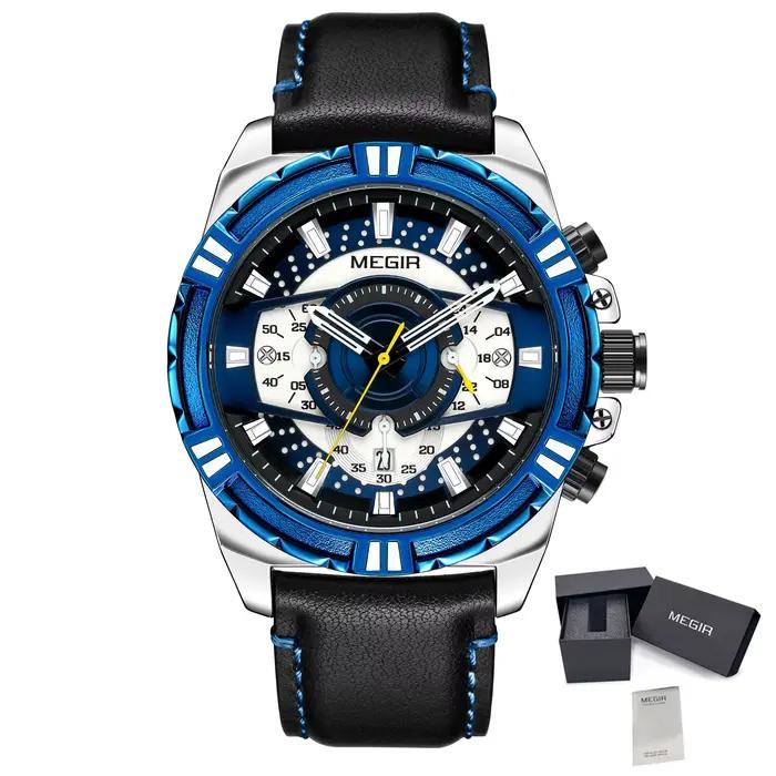 MEGIR montre pour hommes de luxe ceinture en cuir Quartz montres d'affaires lumineux mode sport homm