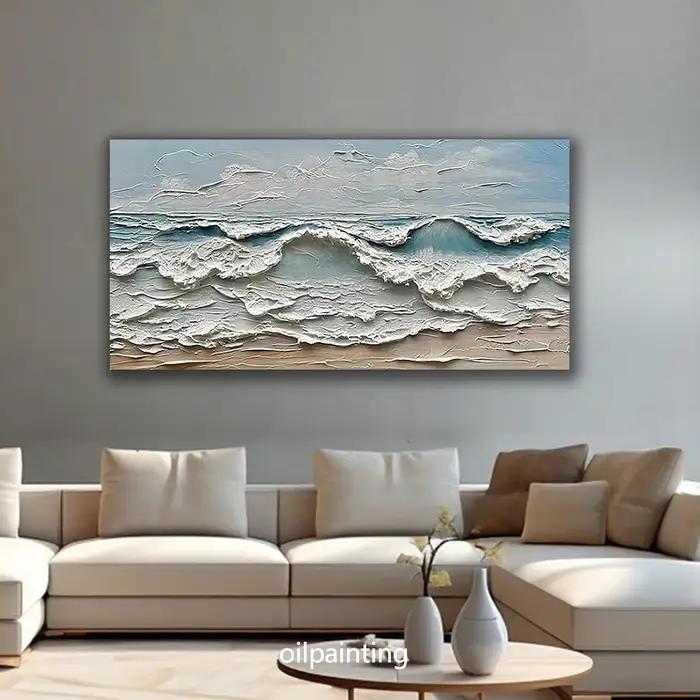 Peinture à l'huile abstraite de paysage à texture ondulée à grande échelle, peinture murale moderne,