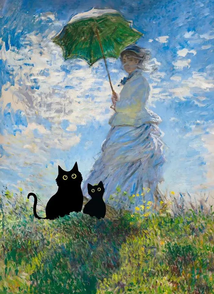 Vintage drôle chat noir mur Art Van Gogh nuit étoilée Claude Monet œuvres d'art affiche toile peintu