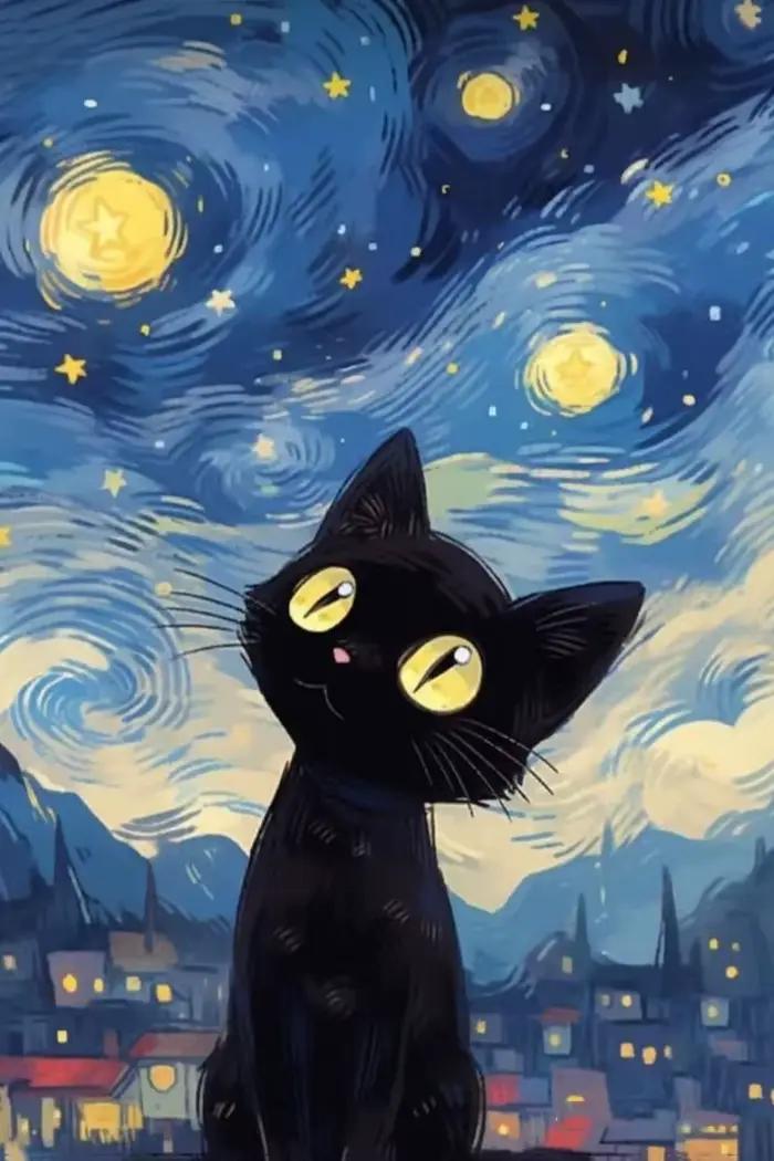 Nuit étoilée chat ciel étoilé Graffiti Art affiches toile peintures mignon rêveur enfants cadeaux sa