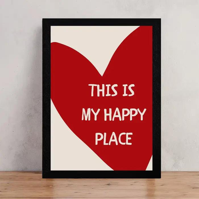 Affiche d'art avec citations de texte de cœur rouge, c'est mon endroit heureux, peinture sur toile i