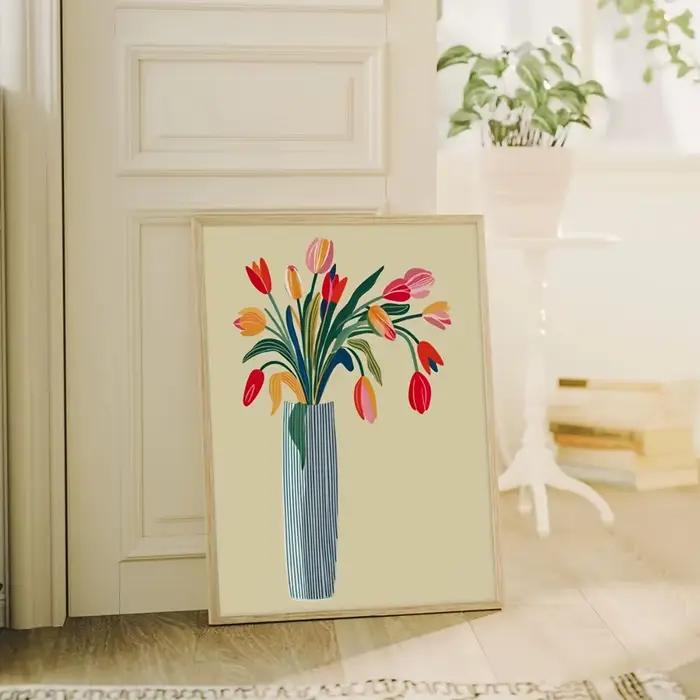Art mural tulipe coloré, impression de Vase Floral moderne, affiches en toile florale simples, plant
